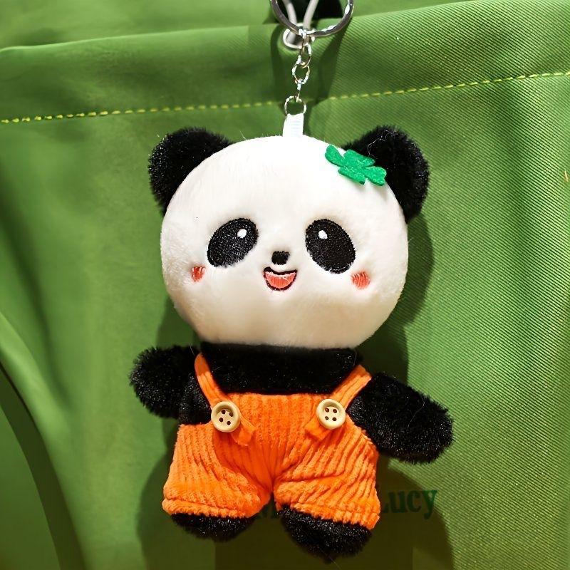 Cute overalls panda, claw doll doll, plush toy, cartoon keychain, backpack pendant, gift