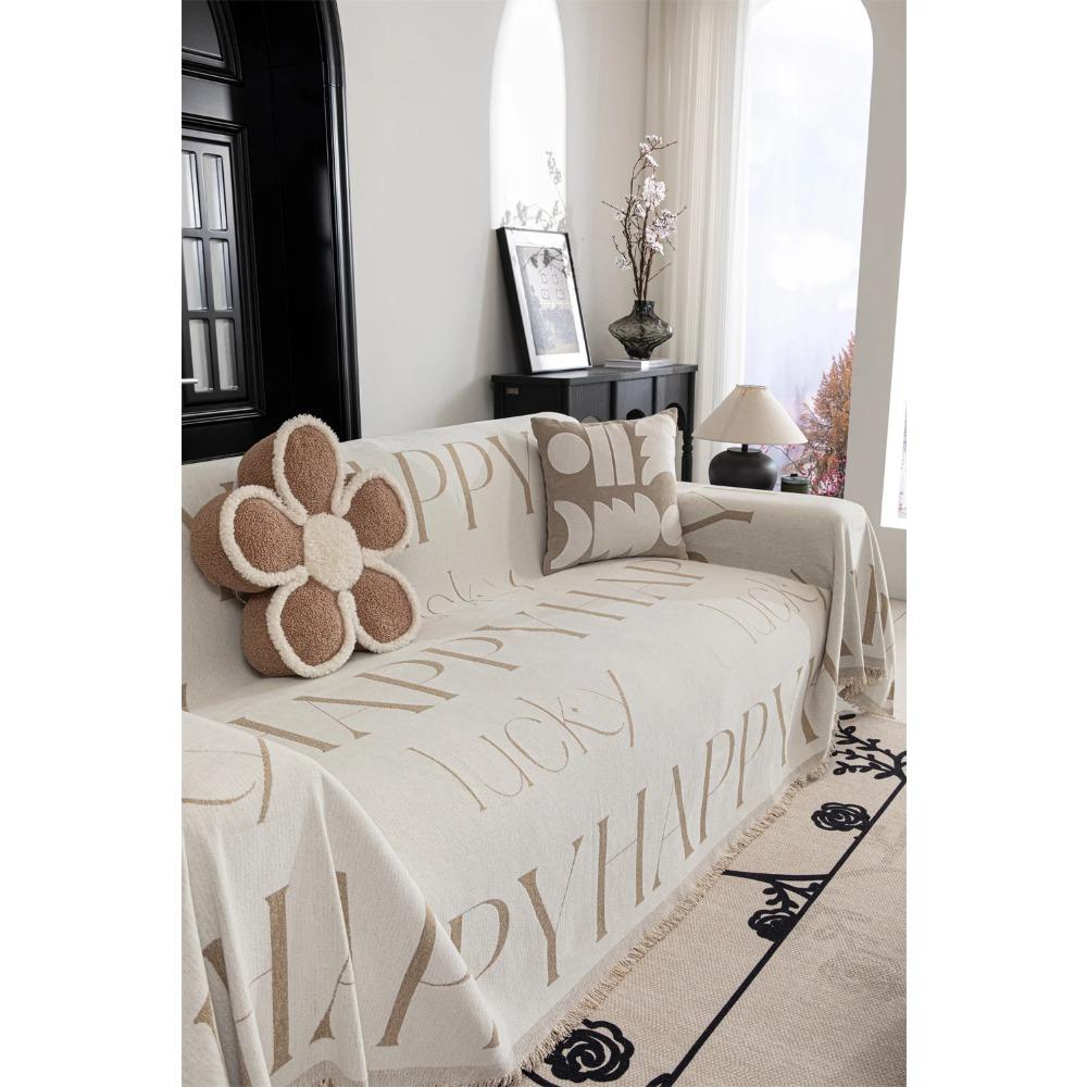 HAPPY LUCKY Knit Sofa Cover Sofa Towel Chenille Black White Couch Cover Pet Mat Living Room Sofa Slipcover Throw Blanket
