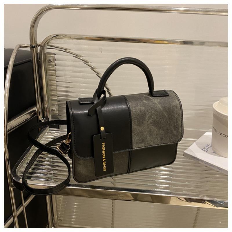 Fashion Splicing Contrasting Color Portable Small Square Bag Women's New Simple Shoulder Bag Versatile Messenger Bag