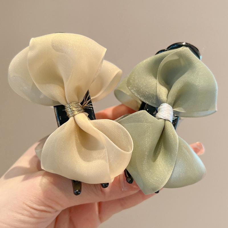 Fashion Mesh Bow Hairpin Versatile Temperament Ponytail Hair Clip For Women Girls Simple Elegant Shark Clip Hair Accessories