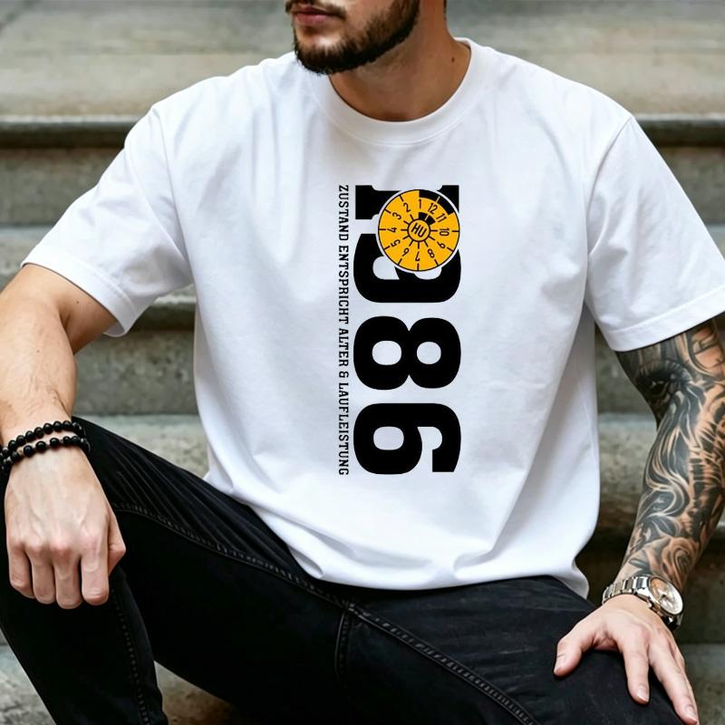 Retro Speedometer Dial Vertical GerUnisex Text 1986 Graphic T Shirt Unisex Vintage Birthday Short Sleeve Casual Street Tee