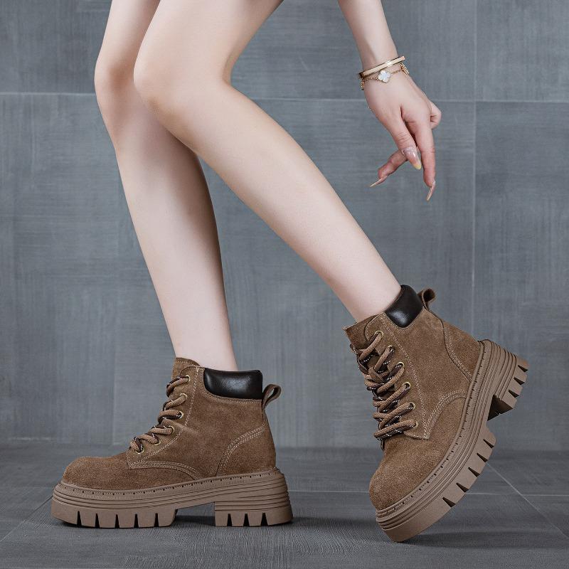 

Кожаные ботинки Мартин осень новые на толстой подошве из натуральной кожи с увеличением роста. Лёгкие повседневные хлопковые туфли для женщин 40