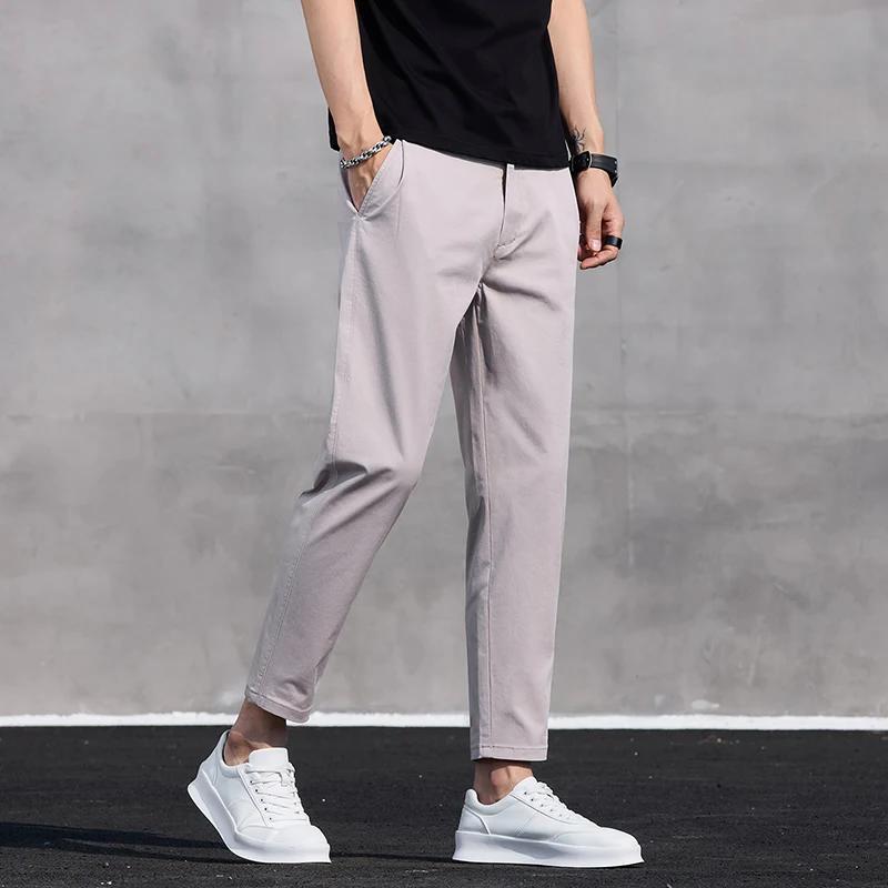 2026 Summer Men's Ankle-Lenght Dress Pants Fashion Men Casual Slim Lightweight Trousers Male Vintage Streetwear Straight Pants