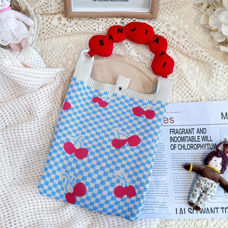 Sommer Damen Niedliche Mini-Tasche Vielseitige Mode Handytasche Cartoon Gestrickte Handtasche Umhängetasche Umhängetasche
