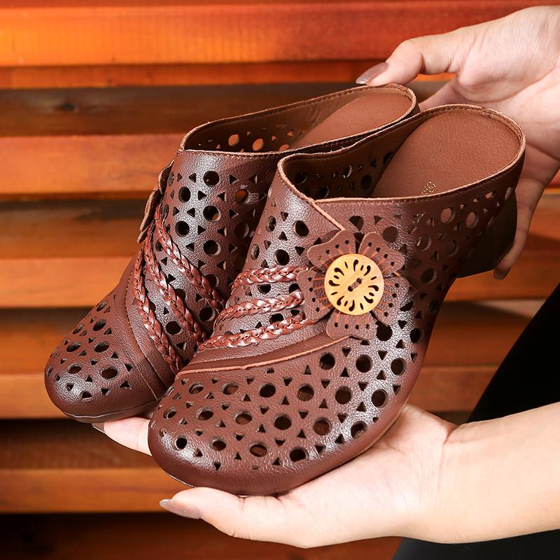 Fashion GKTINOO Handmade Women Slippers Genuine Leather Women Shoes 2024 New Summer Slides Hollow Out Retro Leisure Ladies Slippers