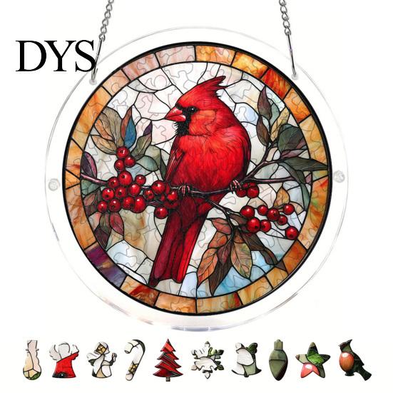 Home Window Hanging Ornament Christmas Acrylic Puzzle Suncatcher, Holiday Tree Snowman Stockings Red Bird Sun Catcher Stained Glass Art Kit