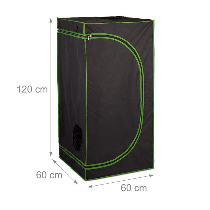 Relaxdays Chambre de culture, film intérieur réfléchissant à 95 %, HLP 120 x 60 x 60 cm, pour l'intérieur, noir et vert