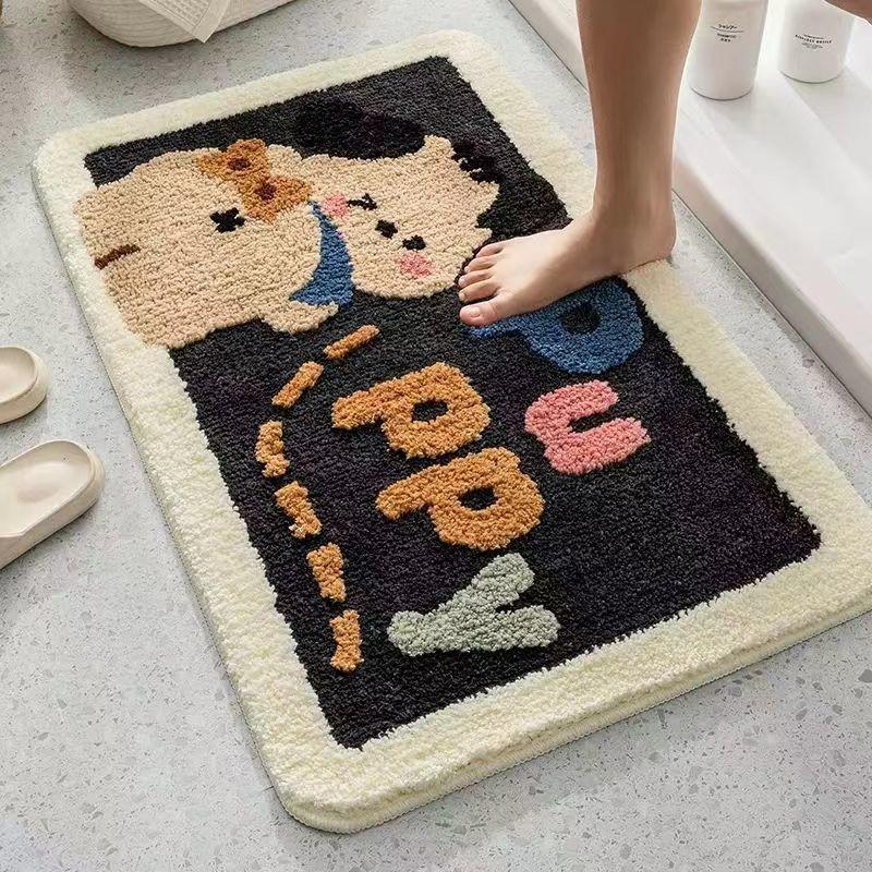 Thickened Cartoon Cashmere Foot Mat Bathroom Floor Mat Toilet Absorbent Non-slip Mat Washroom Wear and Dirty Floor Mat