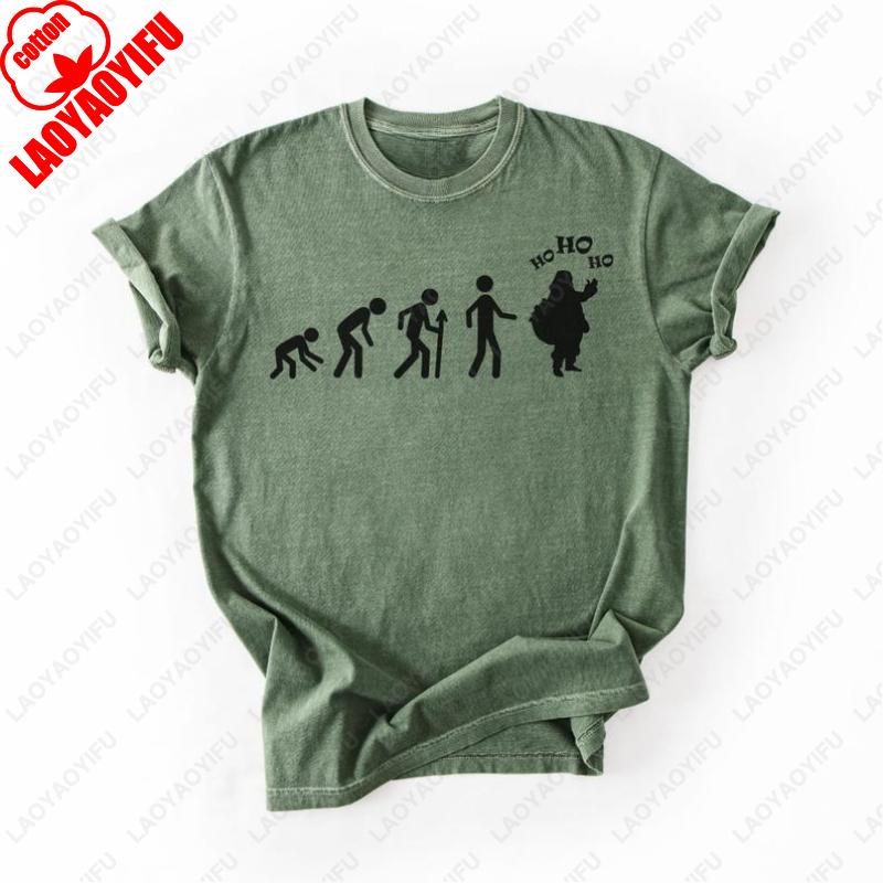 

Evolution To Santa Funny Christmas Tees New Year Xmas Holiday Gift Camisetas Men Women Cotton Tops Creative Funny Humor Tshirt 4XL