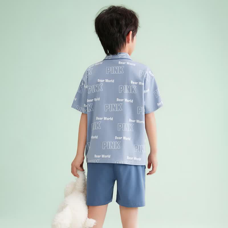 Fenteng Boys' Cartoon V-Neck Short Sleeve Home Wear Set