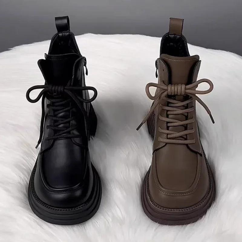 Winter Women's Boots Plush New Platform Warm Short Boots Flat Bottom Comfortable Outdoor Lace Up Ankle Boots Fashion Shoes 2024
