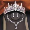 3 Pcs Princess Wedding Crown Jewelry Sets and Tiaras Green Pink Bride Necklace Earrings Set Girls Prom Birthday Accessory