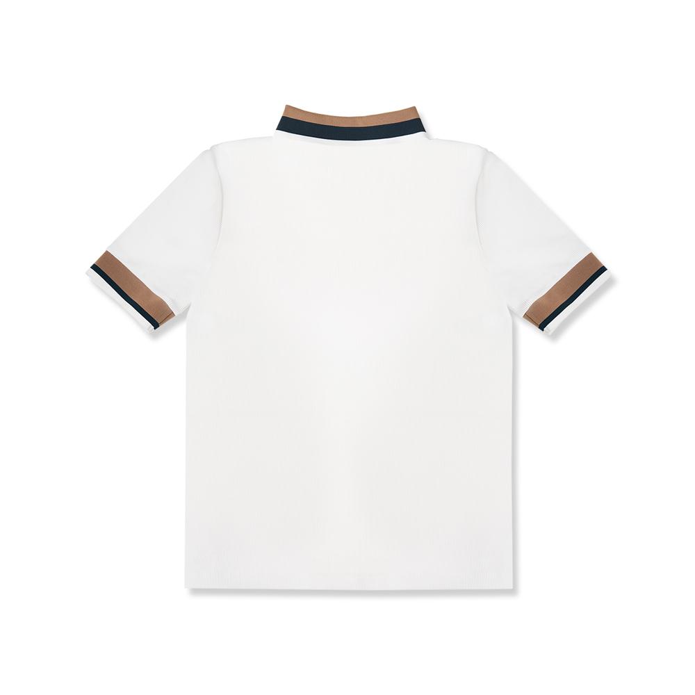 MEASPHERA Women Regular-Fit Ribbed Polo Shirt White