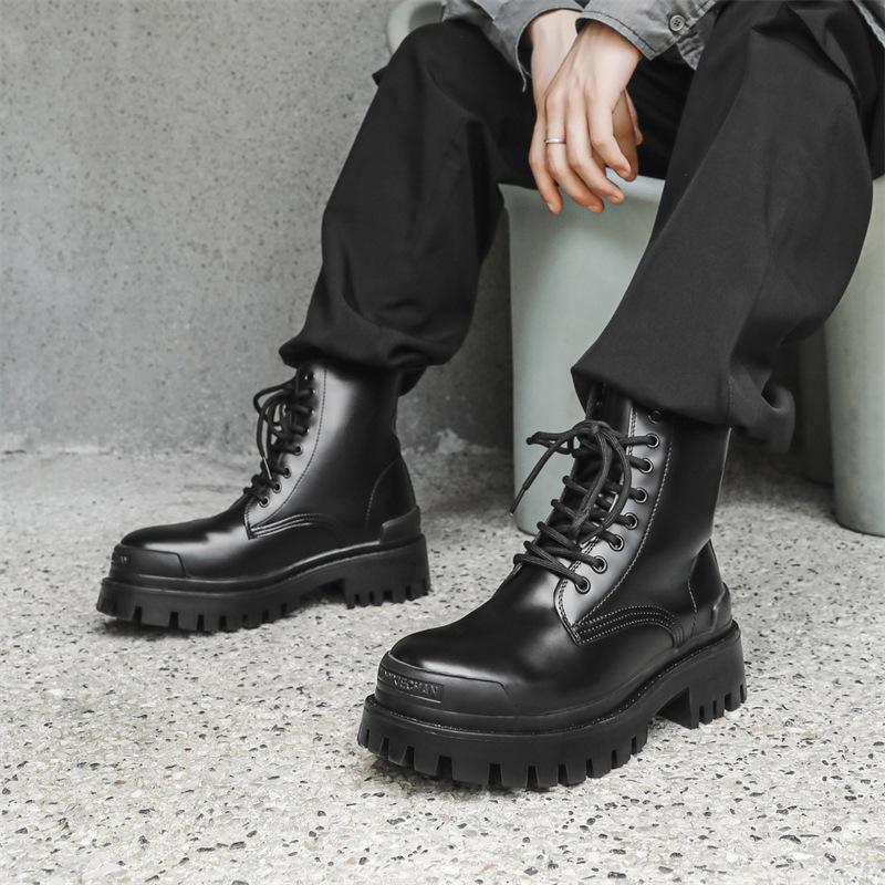 Outdoor hiking boots men's high-top British style thick-soled big head Derby heightening locomotive Martin boots men's tide 8516-J