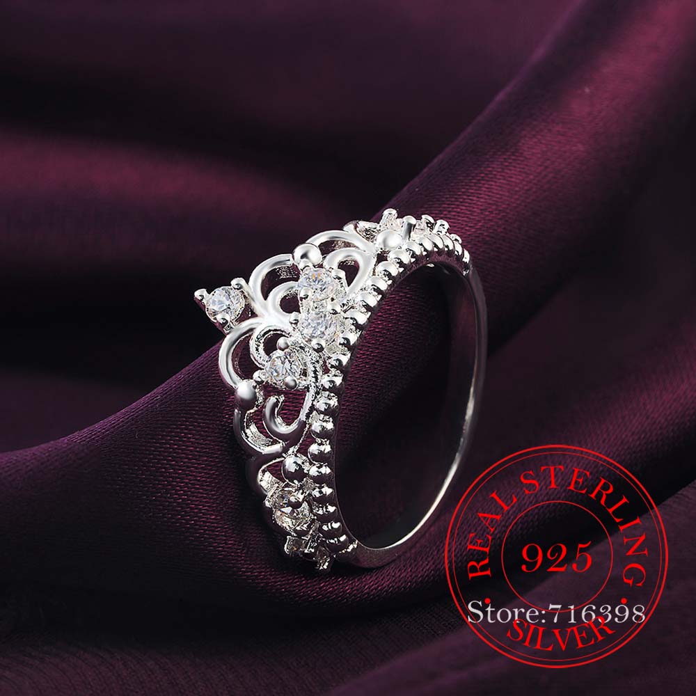 925 Sterling Silver Jewelry Vintage Luxurious Crystal Crown Wedding Silver Rings for Women Fashion Anel De Prata Bijoux Gif