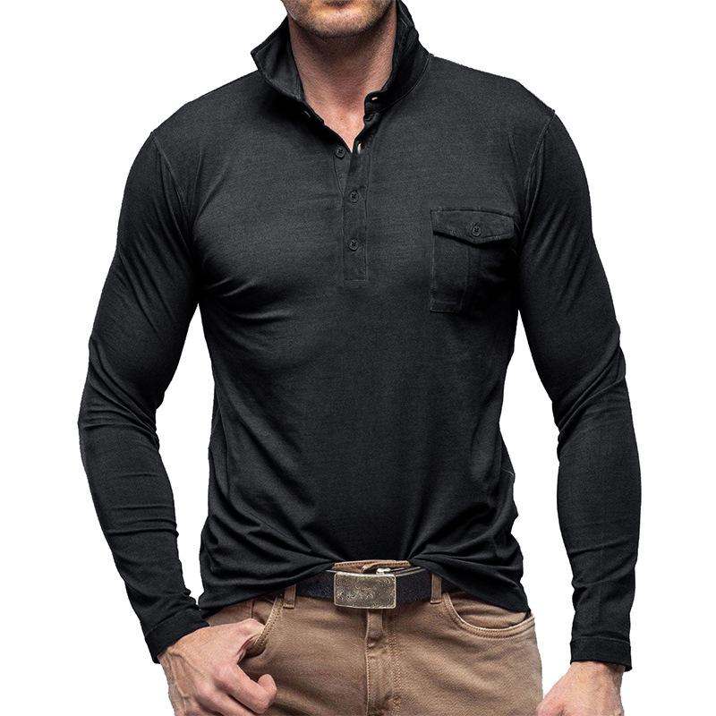 Mens Lapel Neck Business Polo Shirt Casual Long Sleeve Tee Tops Sport T Shirts