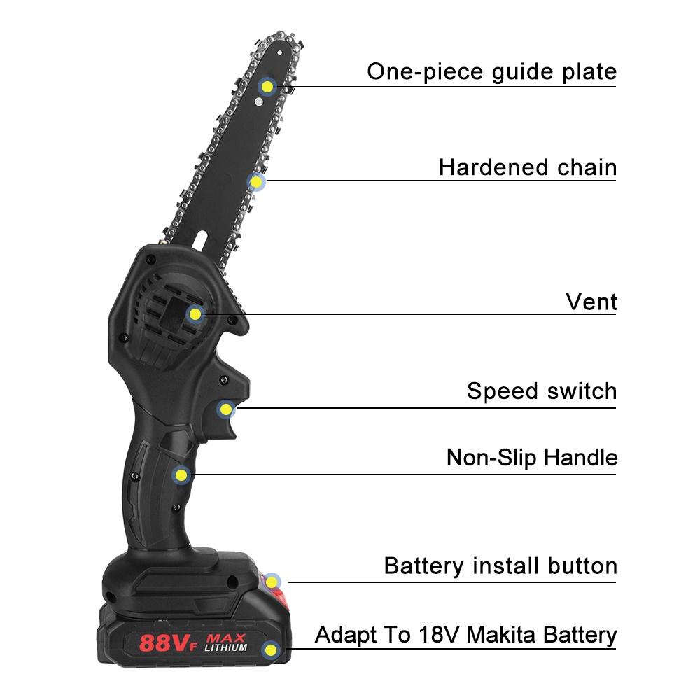 6 Inch 88V 1200W Mustool Cordless Electric Chain Saw Single Hand with 7500mAh Battery for 18V Battery
