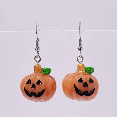 Evropské a americké halloweenské kreslené pryskyřičné náušnice s dýněmi pro ženy