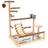Wood Parrot Play Stand Toy Platform Multi Level Bird Playground with Ladder Swing and Feeding Cup for Cockatiel Conure Lovebird