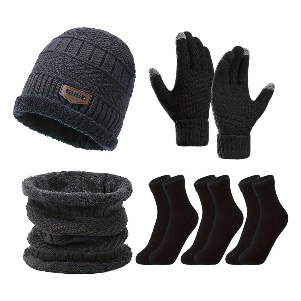6-Piece Winter Warm Set with Hat Scarf Gloves Socks for Cold Weather Outdoor Activities Windproof Knitted Thermal