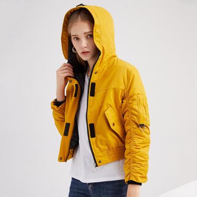 Otoño Invierno Chaqueta Corta De Manga Larga De Color Sólido Con Cuello Con Capucha De Algodón Suelto