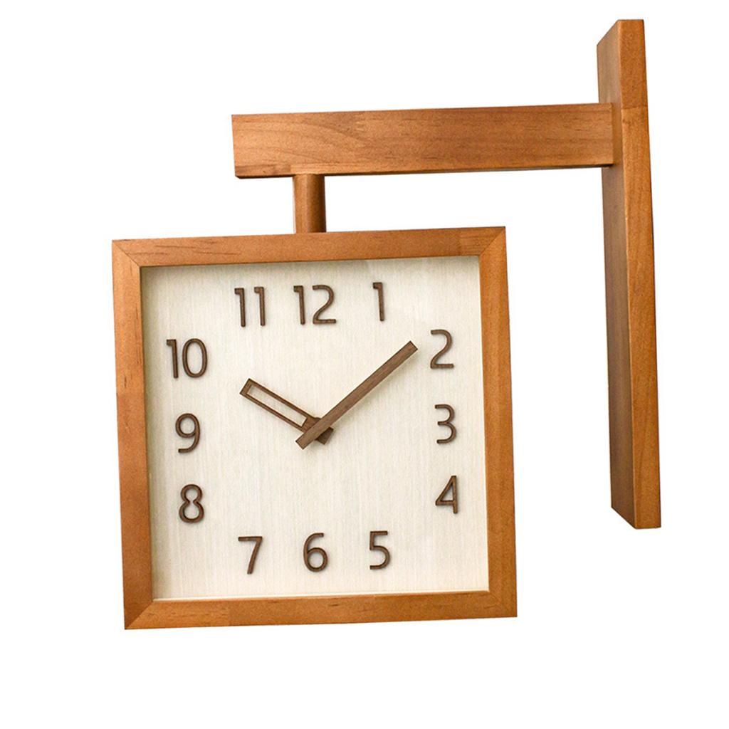 Wall Clock Simple Silent Square Double Sided Clock Wooden Decorative Corner Clock for Living Room