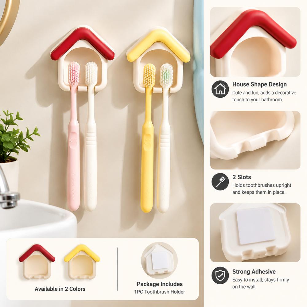 House Shape Wall Toothbrush Rack Cartoon Toothbrush Organizer Toothbrush Holder Bathroom Storage