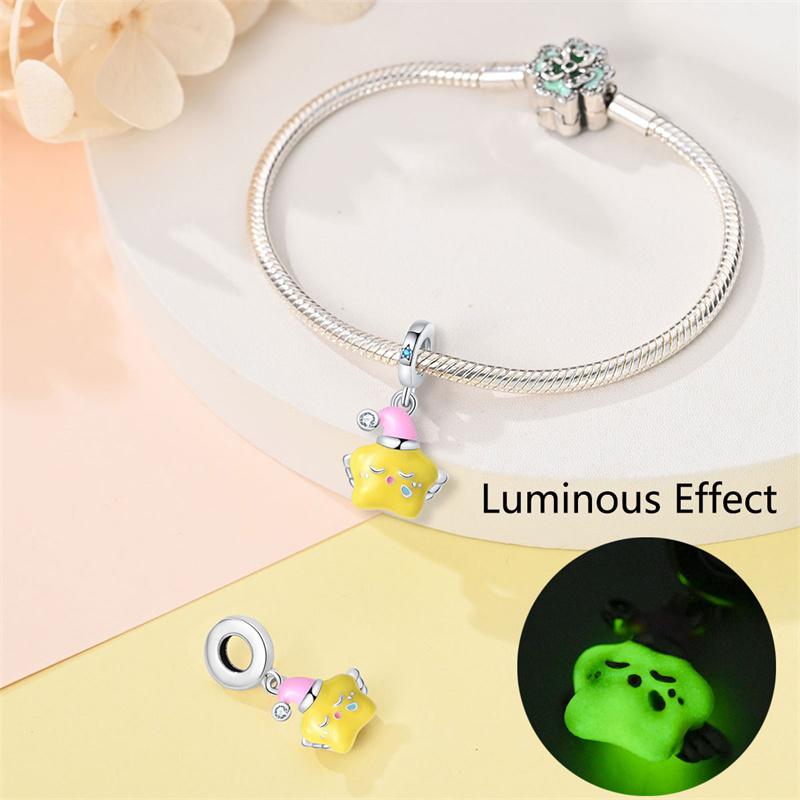 New Product Copper Color Luminous Dream Star Pendant Fit Pan Bracelet Diy Beads For Women Birthday Fine Jewelry Gift