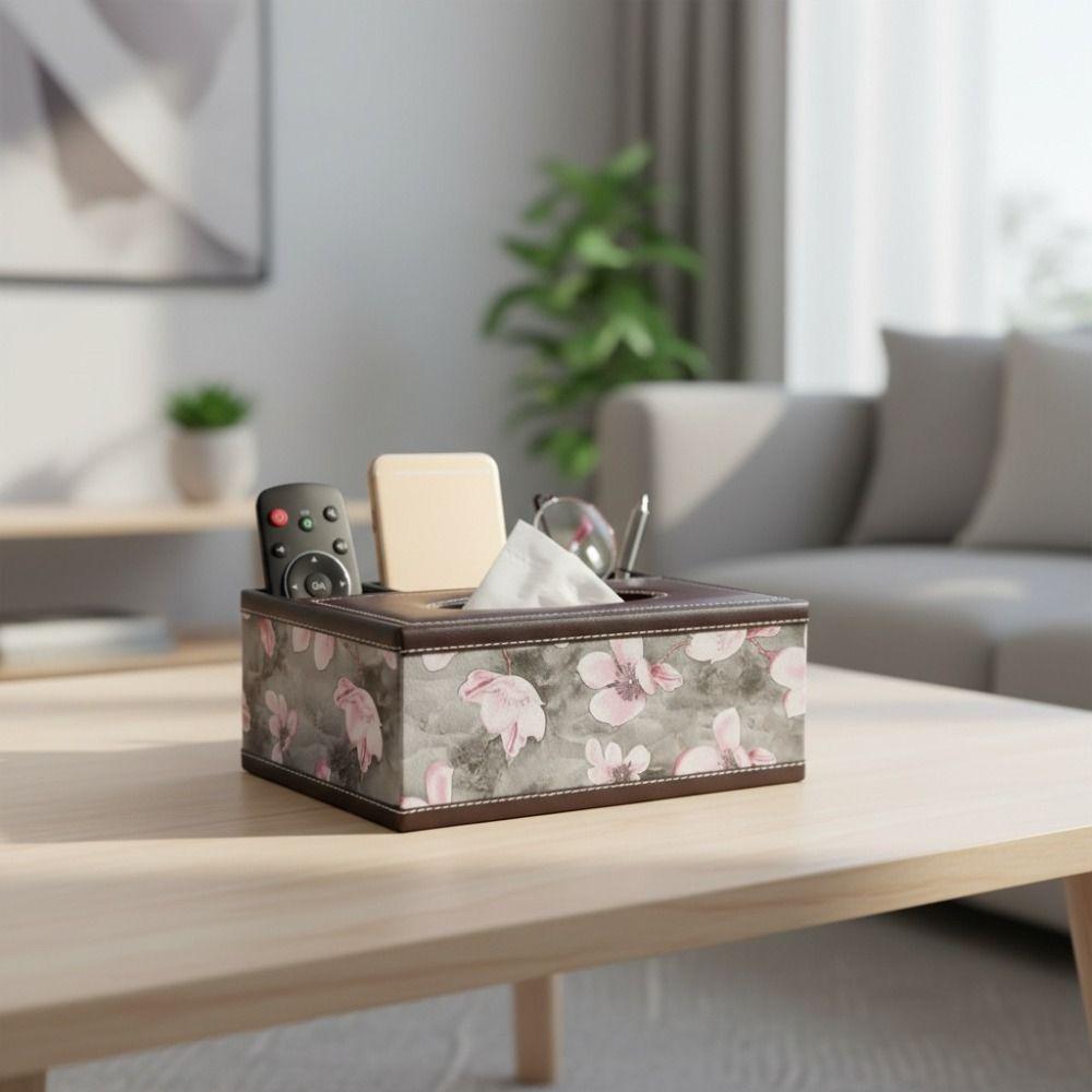 Artificial Leather Multi-functional Tissue Box 4 Grid Rectangular Tissue Storage Box Anti-moisture Tissue Paper Dispenser