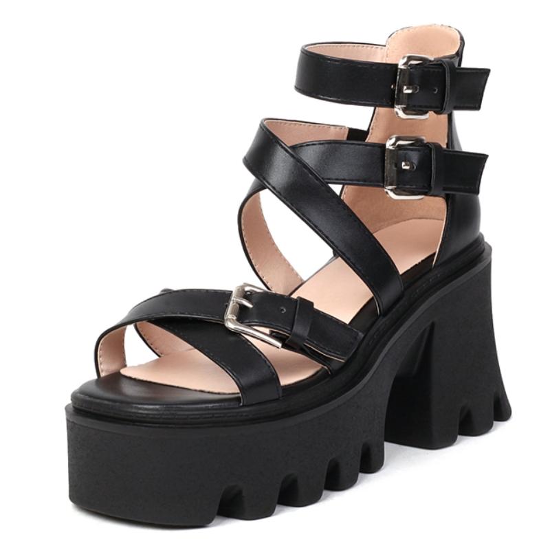 Sexy Platform Women's Sandals Summer Shoes 2025 Punk High Heels Buckle Strap Slippers Black White Party Dance Shoes Female
