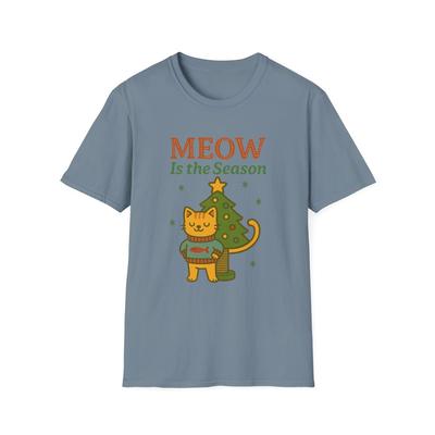 Unisex Softstyle T-Shirt Miau ist die Saison Katze Lustiger Weihnachts-Pullover Baum T-Shirt