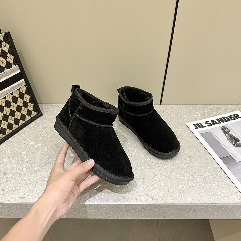 Women's Genuine Leather Short Snow Boots - Trendy 2024 Velvet-Lined Warm Winter Footwear