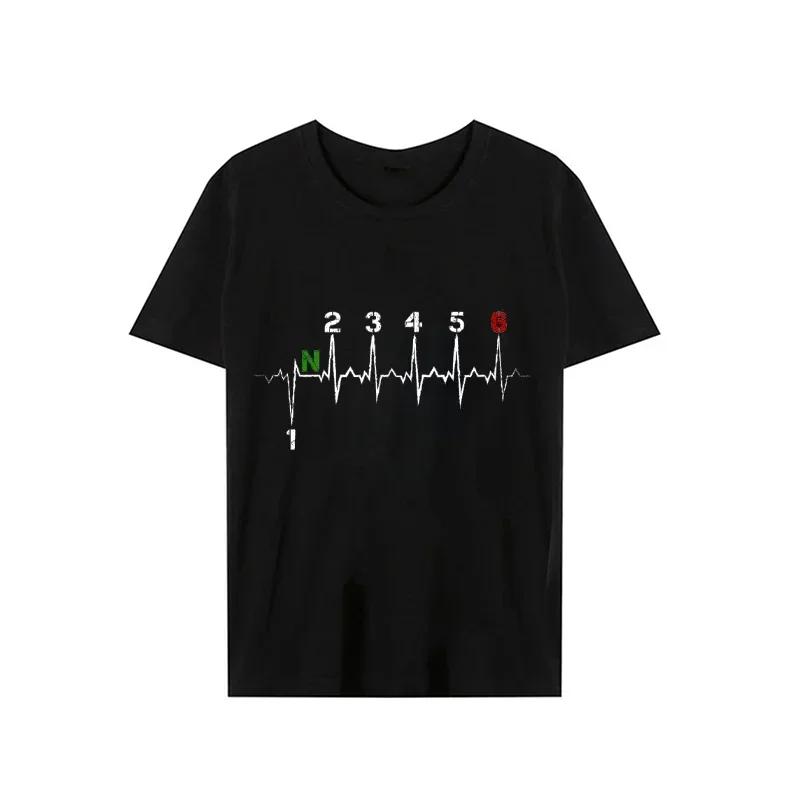 

Men Brand T-shirts Motorcycle Gear Shift Heartbeat Ekg Pulse Print T Shirt Men Teeshirt Tshirt Short Sleeve T Shirts Men M