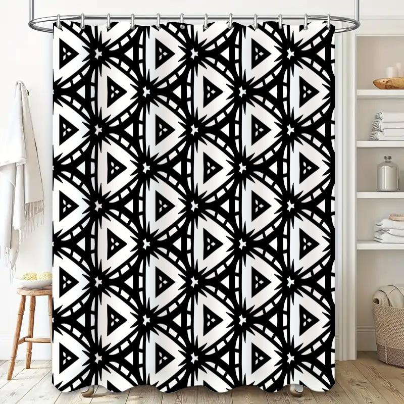 Black White Geometric Shower Curtain Modern Print For Bathroom Decor Polyester Fabric 72X84 Inch Waterproof Shower Liner Set Wit