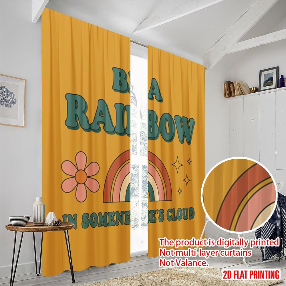 2pcs 2D flat printing Window Treatment Curtains Retro Rainbow Daisy Stars Polyester Without Electricity 0 Use for General