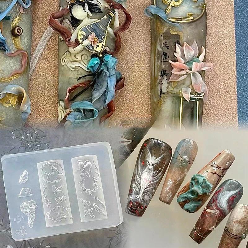 Flowers Nail Silicone Relief Flower Basket Shape Nail Art Mold 3D Nail Decoration Accessories Manicure Tool