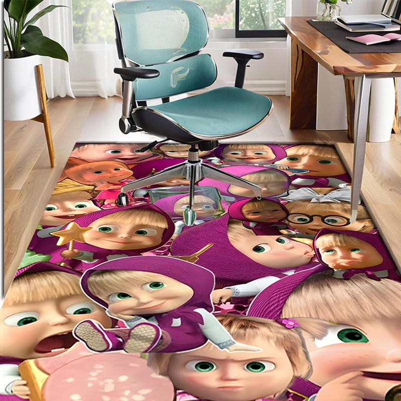 Masha and The Bear Pattern Rug, Indoor/Outdoor Mat, for Picnic, Gameroom, Bedroom, Office, Living Room, Home Decor Carpet, Birthday Gift