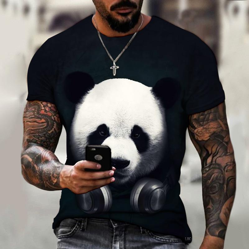 Summer Round Neck 3D Panda Print Top Fashionable Casual Short Sleeved Men's T-shirts