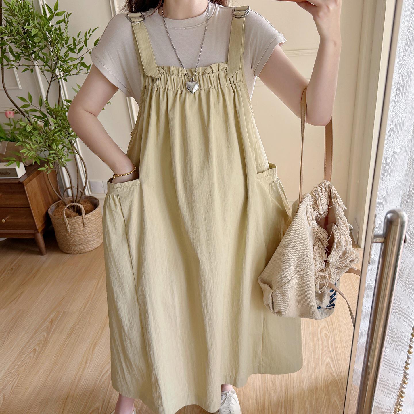 Stylish 2026 Summer Maternity Set: Short-Sleeved Top & Loose Suspender Skirt (Plus Size) M