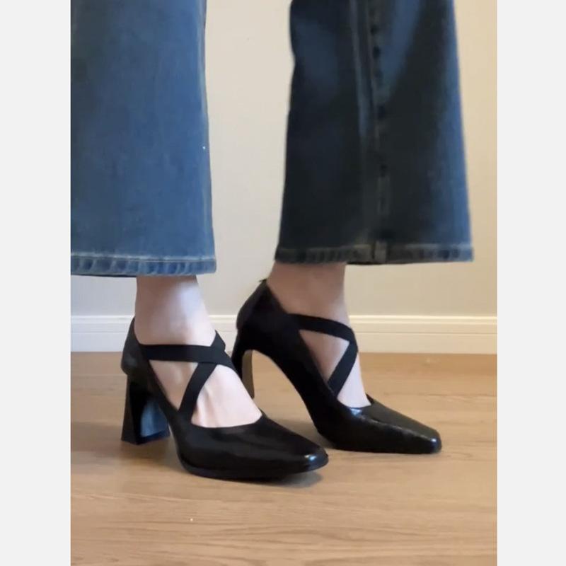 

Туфли на толстом каблуке с перекрестным ремешком женские туфли Мэри Джейн с квадратным носком на высоком каблуке женские винтажные туфли на высоком каблуке 40 чёрный