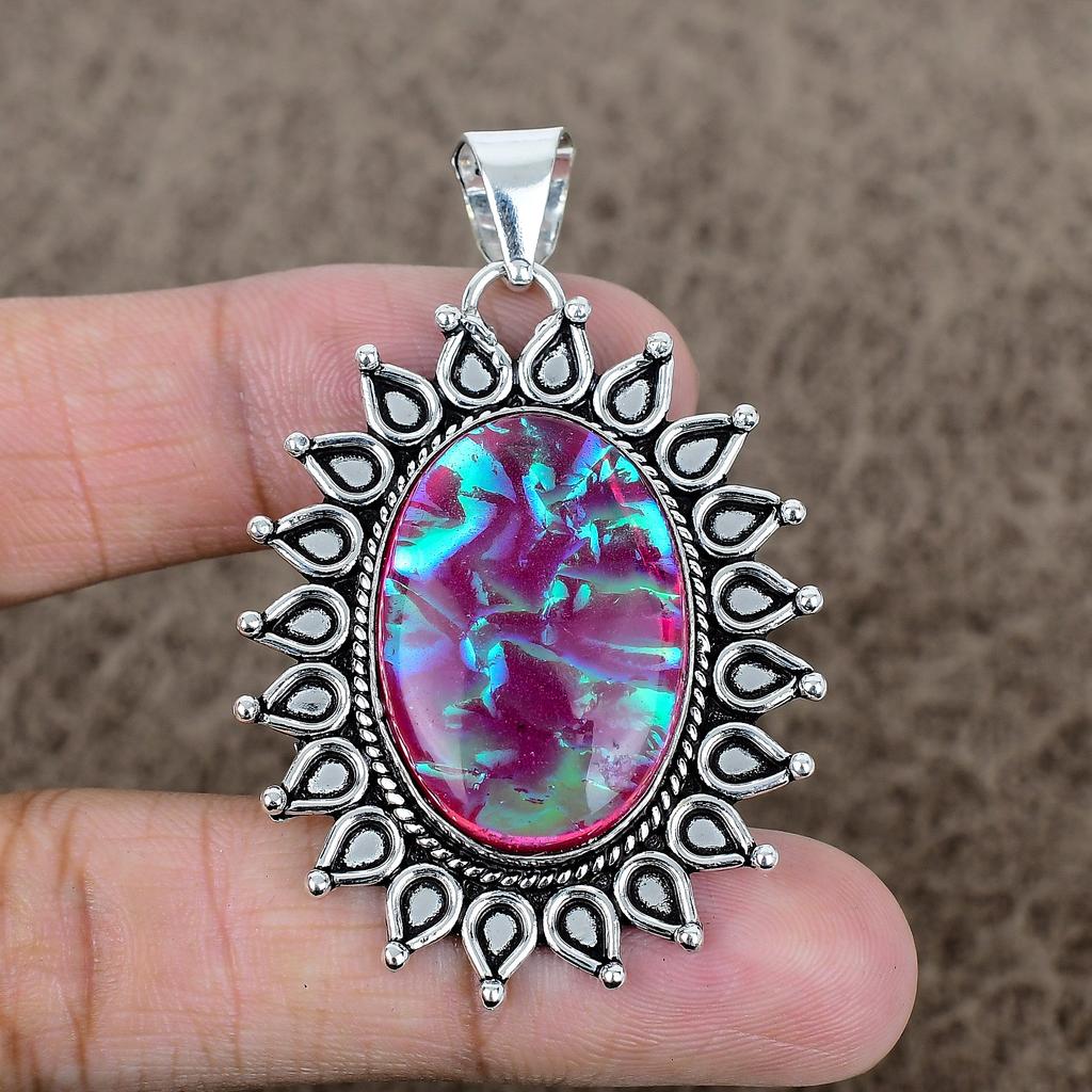 Pink Triplet Opal Gemstone 925 Sterling Silver Jewelry Pendant 2.36" KKG-732
