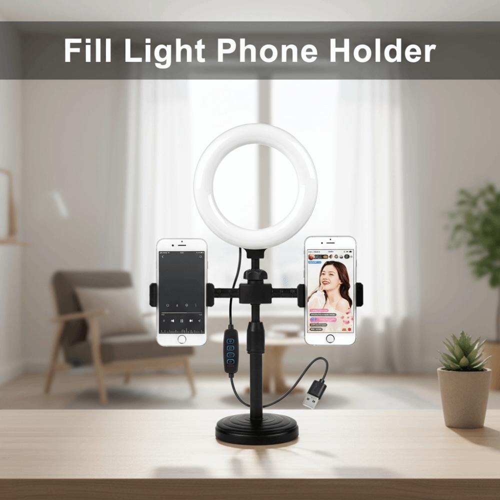 Dual Phone Position Live Streaming Fill Light Stable Base LED Circular Light  Phone Accessories