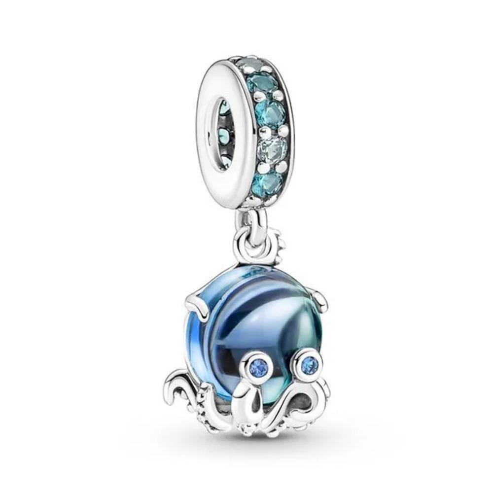 925 Silver Plated Turtle Fish Pendant Charm with Ship Star Bead for Pan Thin Bracelet Jewelry Gift