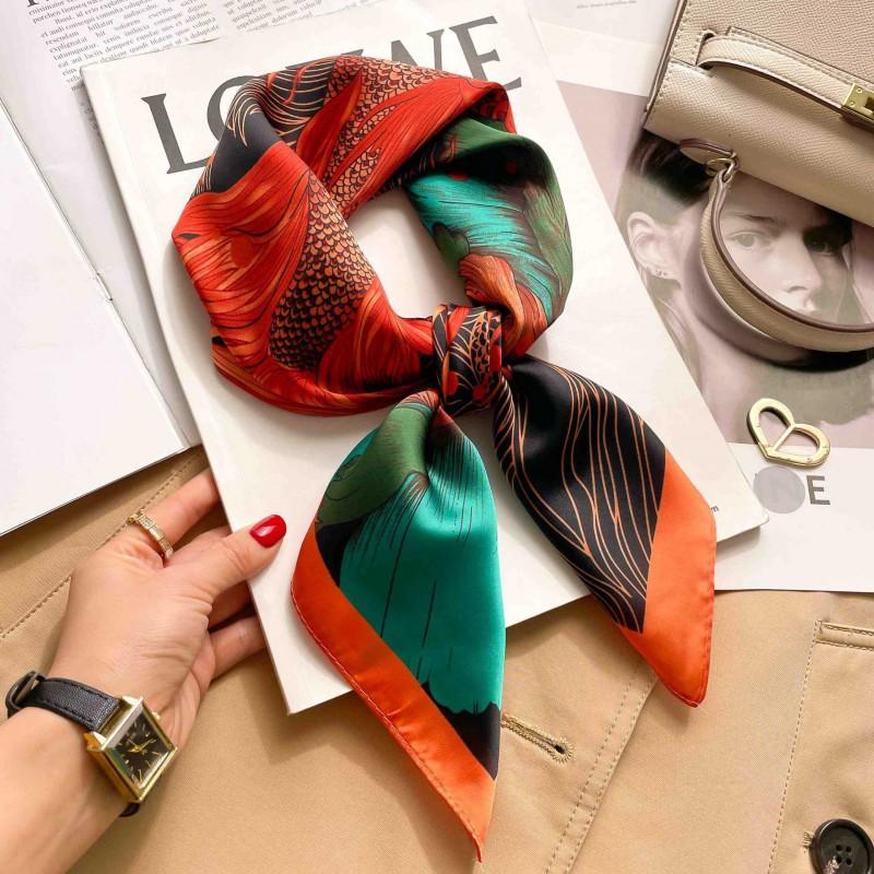 Elegant Silk-Like Square Scarf Women Korean Style Print Neck Lightweight 70x70cm Nylon Fashion Accessory