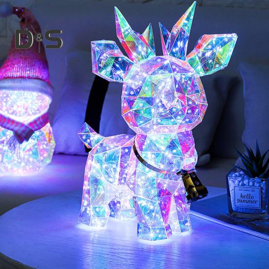 

Радужный призматический рождественский декор в виде оленя, светодиодный ночной светильник в виде оленя, красочная светящаяся фигурка оленя, праздничный домашний декор разноцветный