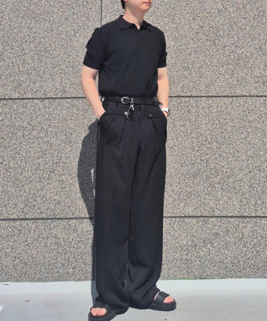HERVINO Essential Muscle Fit Open Collar Short Sleeve Knit [Black]