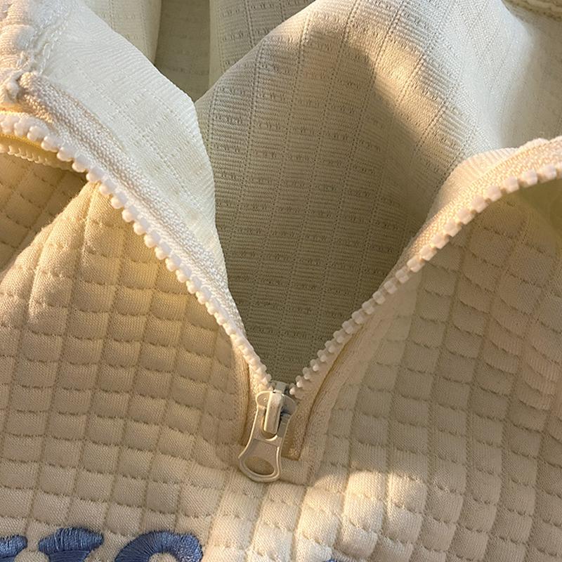 Hanorac de damă Waffle Fashion Tricou polo largi Top cu rever Pulover brodat casual