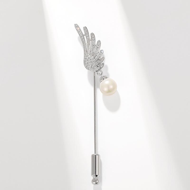 Bo Xin Yun Korean Style Zirconia Feather Pearl Brooch - High-End Lapel Pin Accessory