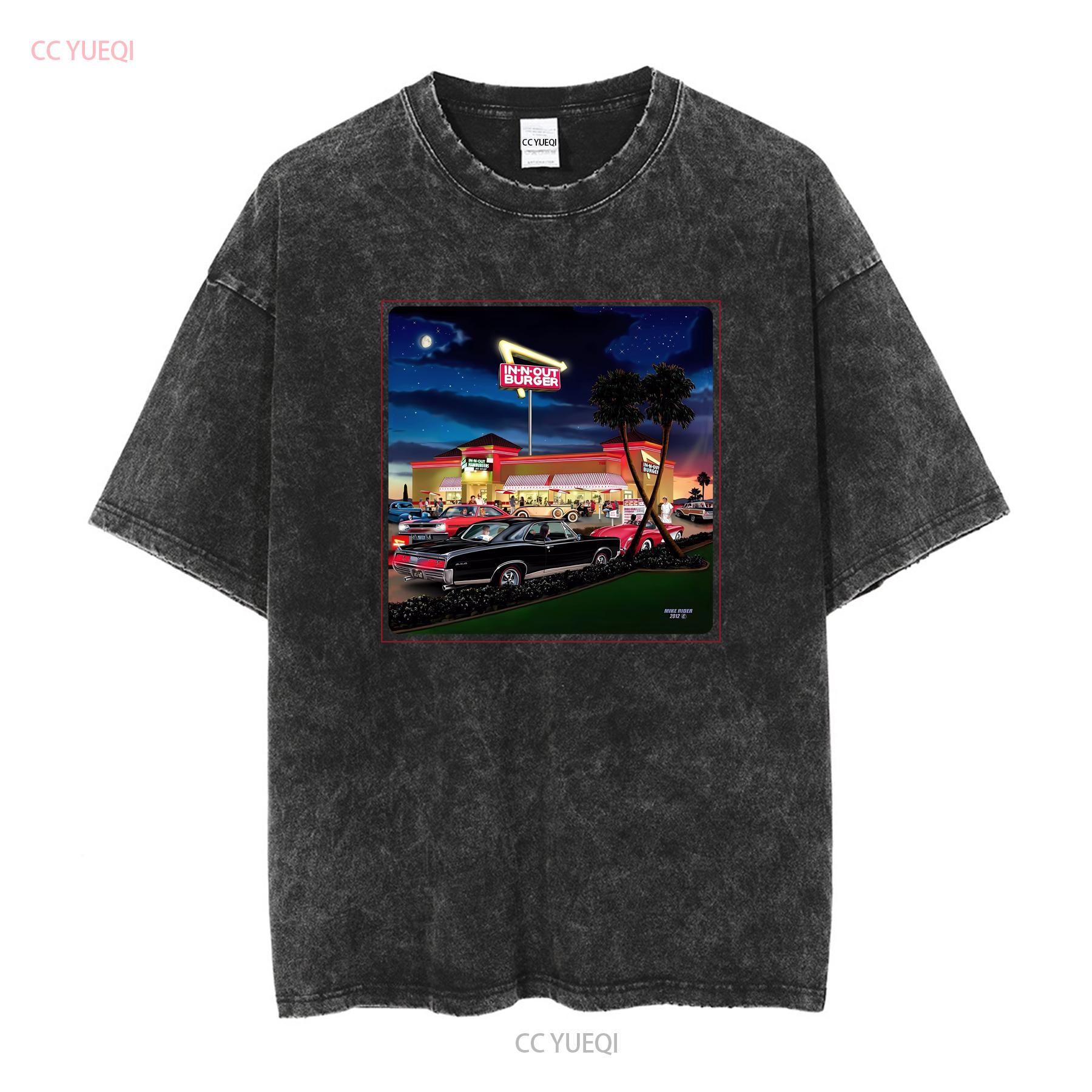 

In N Out Burger Las Vegas 2 Palm Trees Classic Cars White T Shirt Size Small vintage Washed Stretched Casual Unisex fashion M