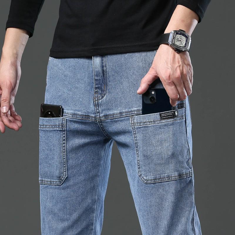 

Мужские эластичные прямые джинсы с шестью карманами: Повседневный облегающий крой для весны и лета 29 светло-синий